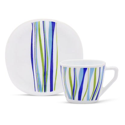 Larah by Borosil Rio Blue Square Cup n Saucer Set 220 ml x 12