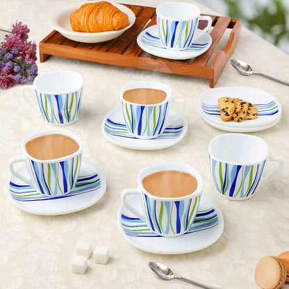 Larah by Borosil Rio Blue Square Cup n Saucer Set 220 ml x 12