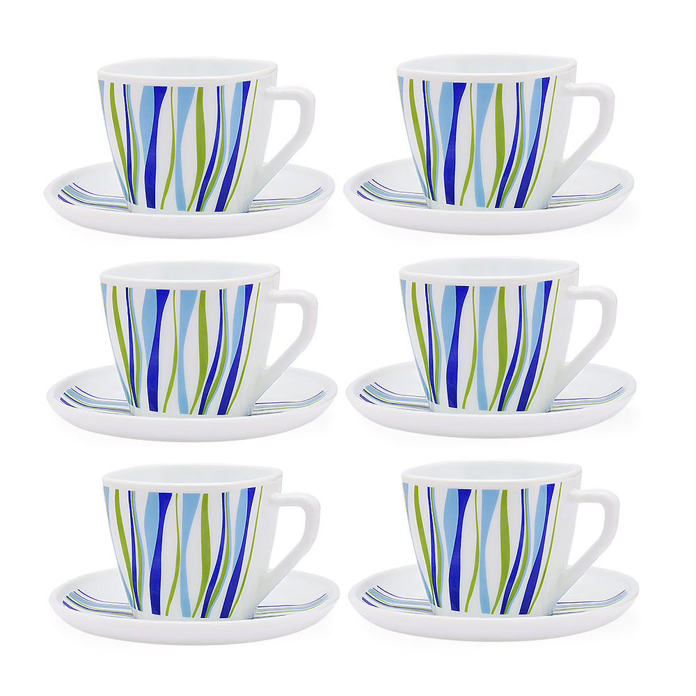 Larah by Borosil Rio Blue Square Cup n Saucer Set 220 ml x 12