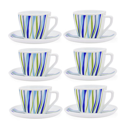 Larah by Borosil Rio Blue Square Cup n Saucer Set 220 ml x 12