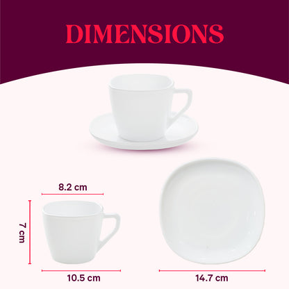 Larah by Borosil Rio Blue Square Cup n Saucer Set 220 ml x 12