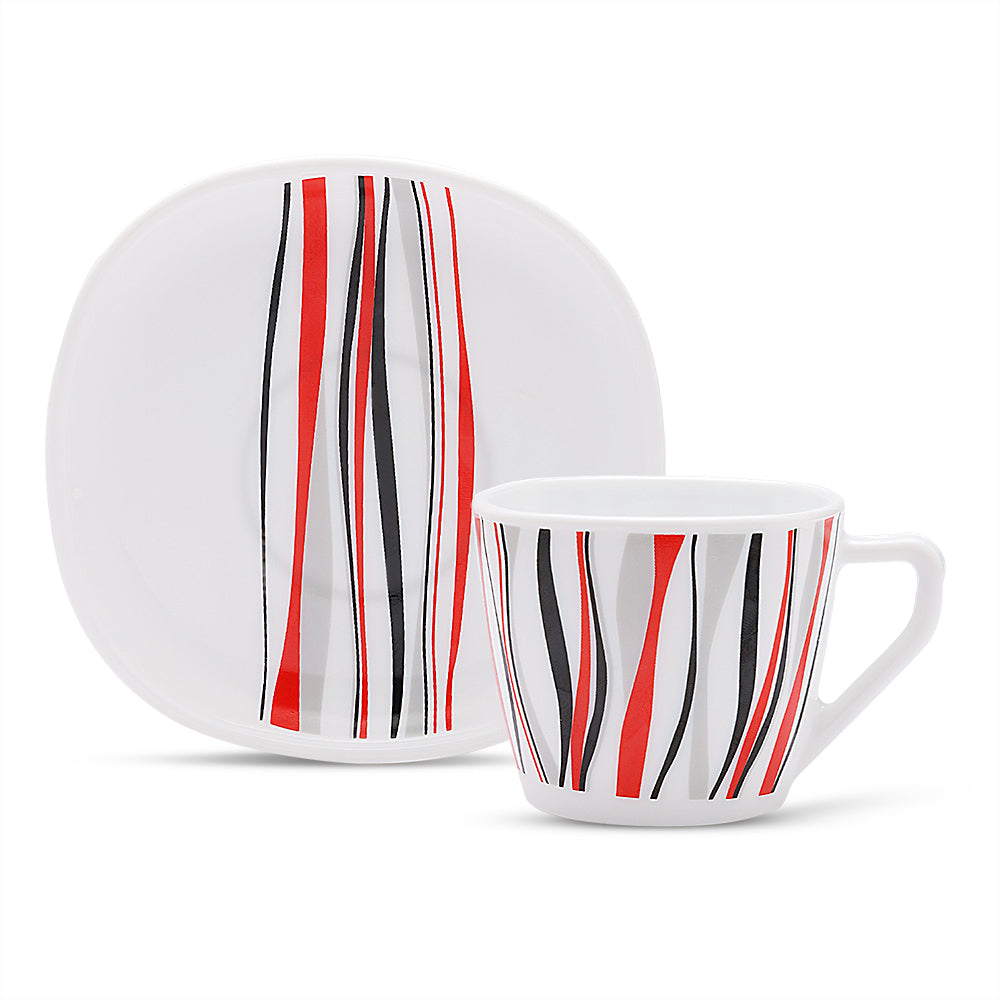 Larah by Borosil Rio Red Square Cup n Saucer Set 220 ml x 12