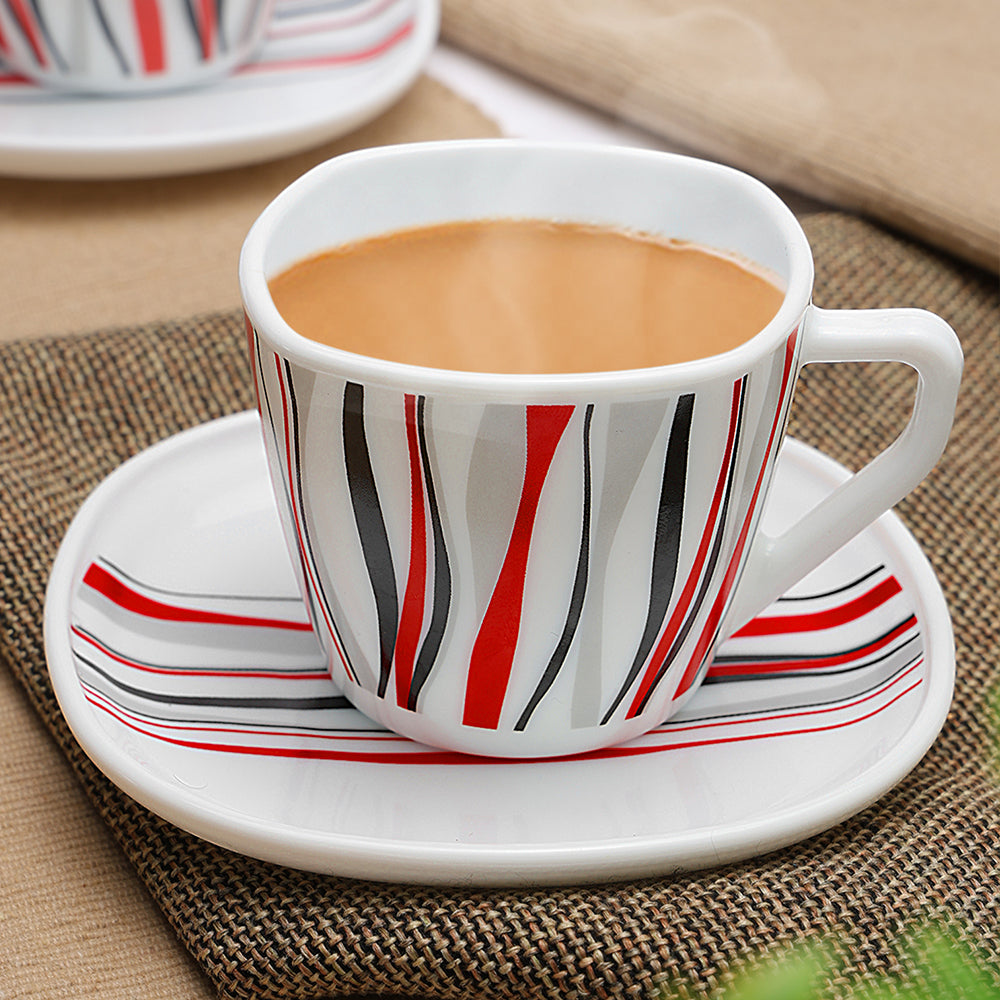 Larah by Borosil Rio Red Square Cup n Saucer Set 220 ml x 12