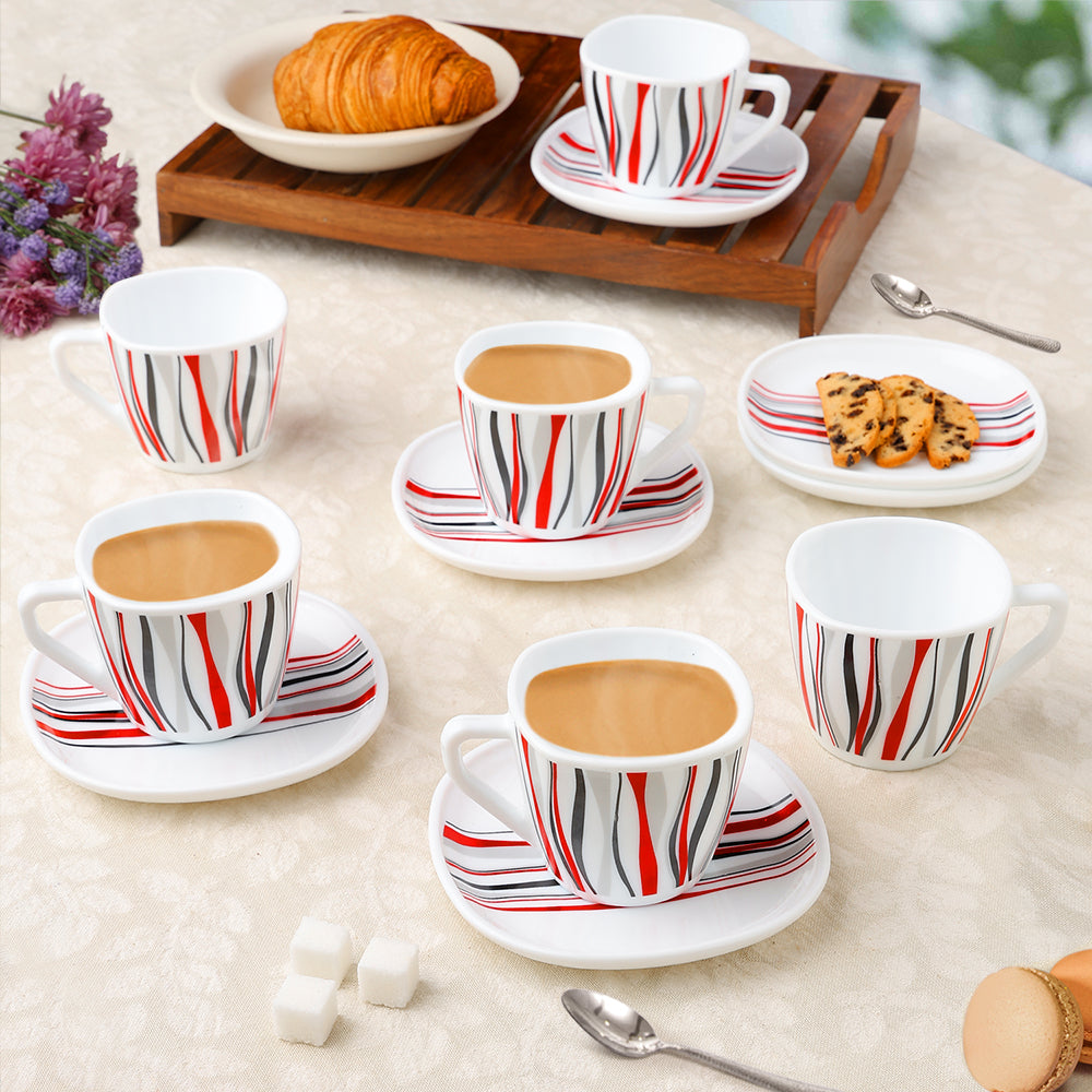 Larah by Borosil Rio Red Square Cup n Saucer Set 220 ml x 12