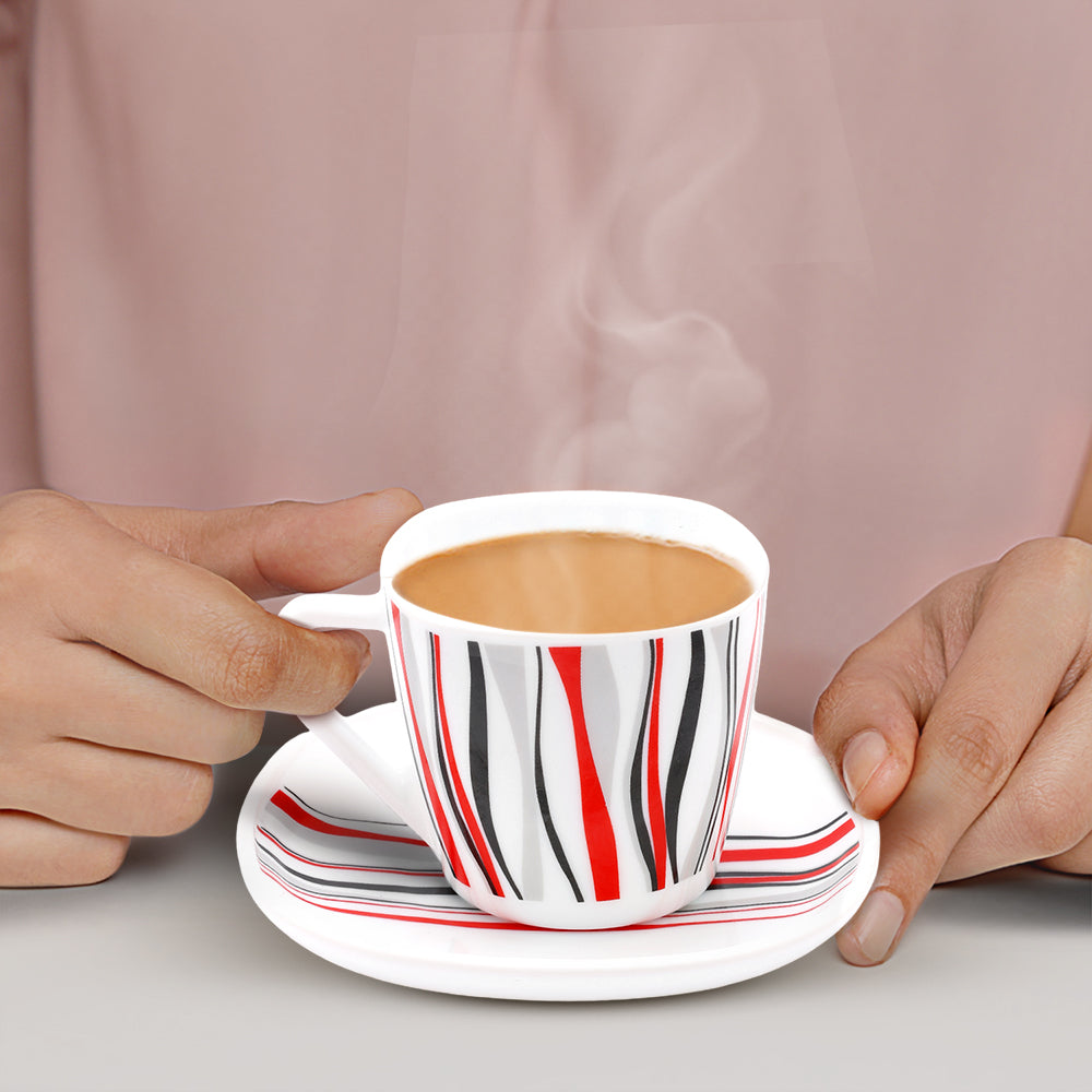 Larah by Borosil Rio Red Square Cup n Saucer Set 220 ml x 12