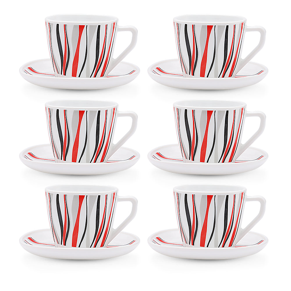 Larah by Borosil Rio Red Square Cup n Saucer Set 220 ml x 12