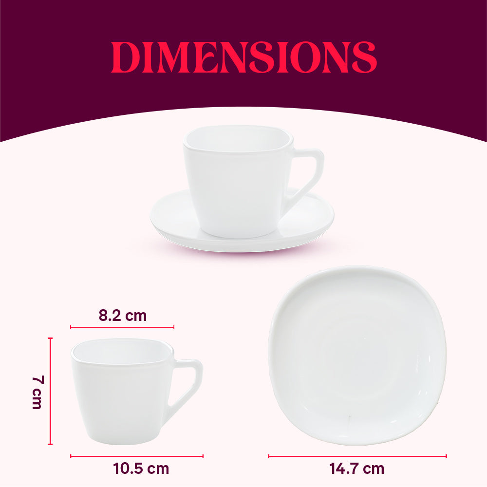 Larah by Borosil Rio Red Square Cup n Saucer Set 220 ml x 12