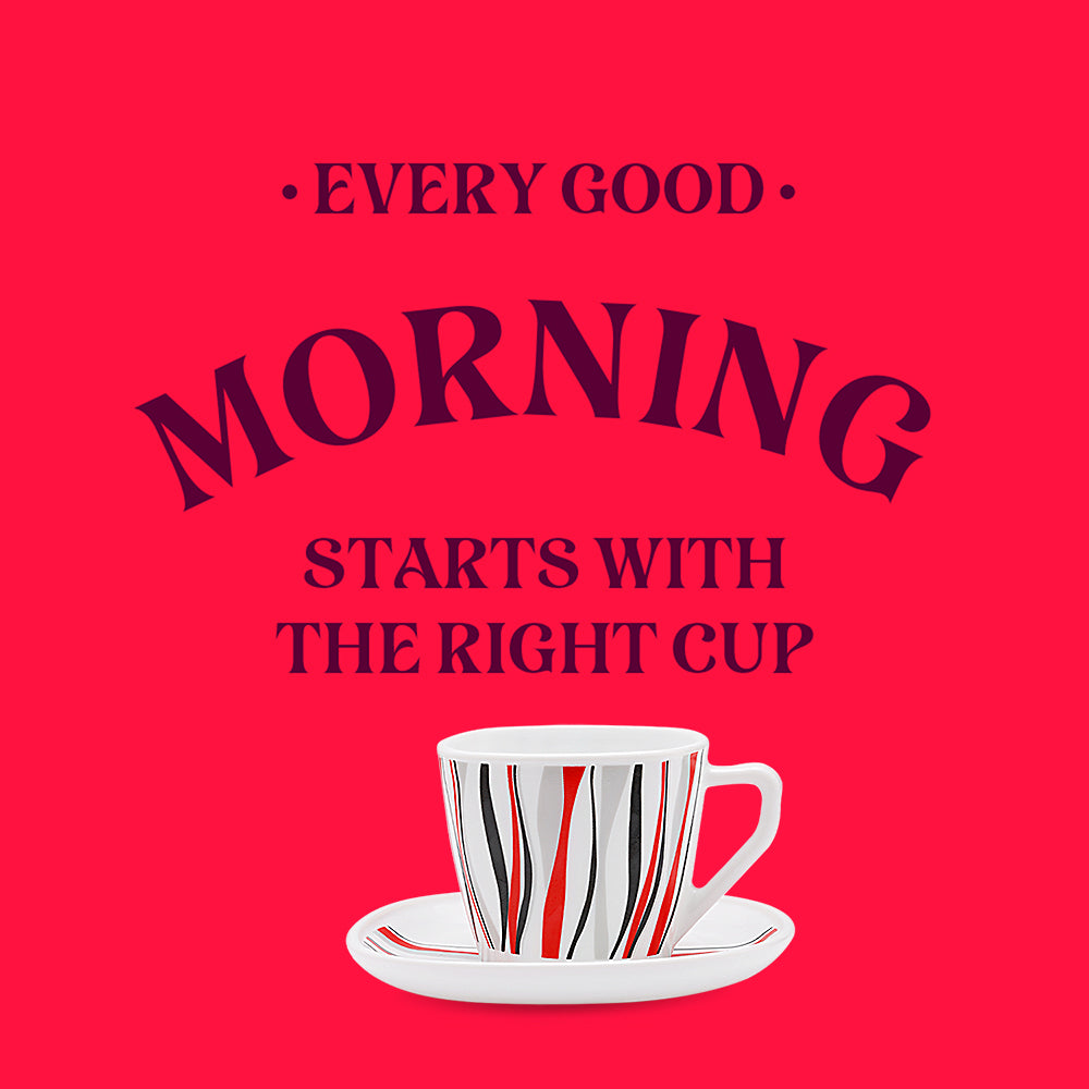 Larah by Borosil Rio Red Square Cup n Saucer Set 220 ml x 12