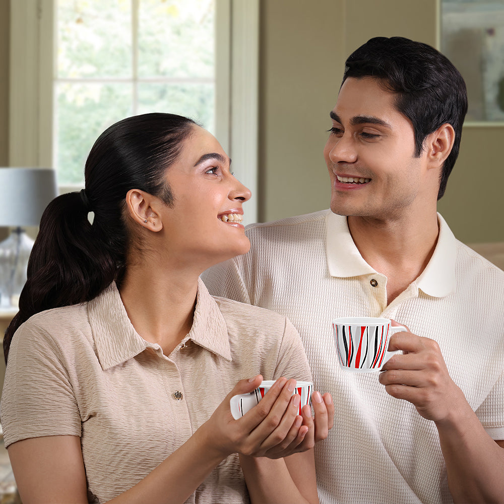 Larah by Borosil Rio Red Square Cup n Saucer Set 220 ml x 12