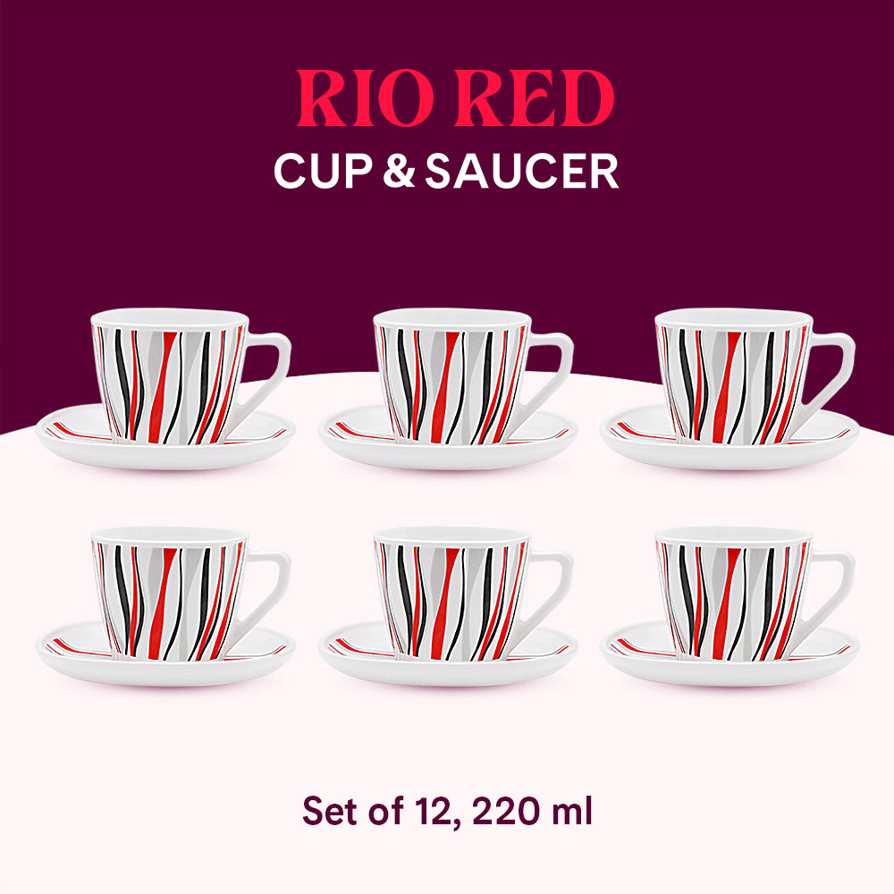 Larah by Borosil Rio Red Square Cup n Saucer Set 220 ml x 12