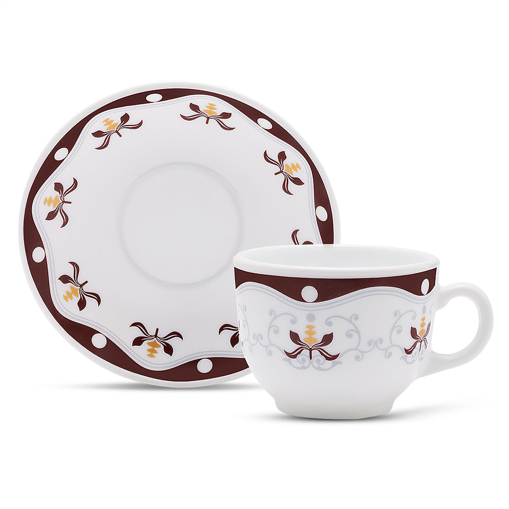Larah by Borosil Royal Brown Cup n Saucer Set 220 ml x 12