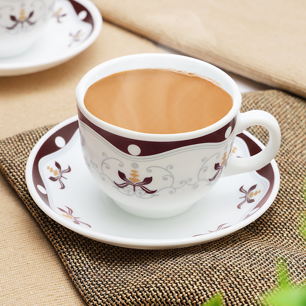 Larah by Borosil Royal Brown Cup n Saucer Set 220 ml x 12