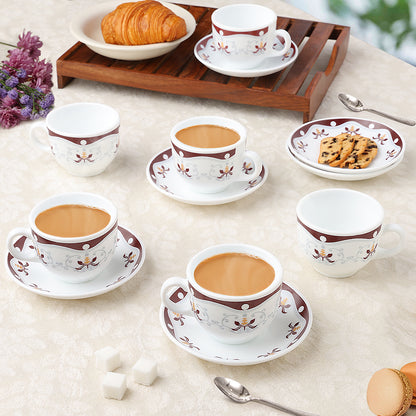 Larah by Borosil Royal Brown Cup n Saucer Set 220 ml x 12