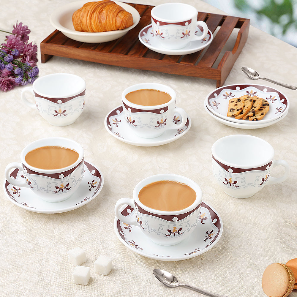 Larah by Borosil Royal Brown Cup n Saucer Set, 220ml x 12