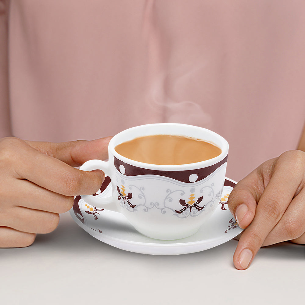 Larah by Borosil Royal Brown Cup n Saucer Set 220 ml x 12