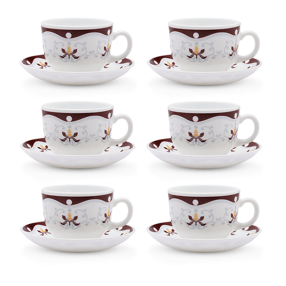 Larah by Borosil Royal Brown Cup n Saucer Set 220 ml x 12