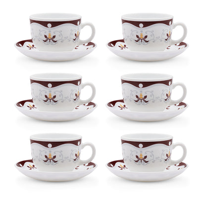 Larah by Borosil Royal Brown Cup n Saucer Set 220 ml x 12
