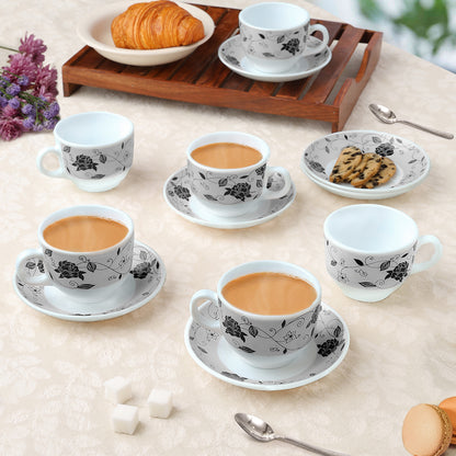 Larah by Borosil Rosa Black Cup n Saucer Set 220 ml x 12