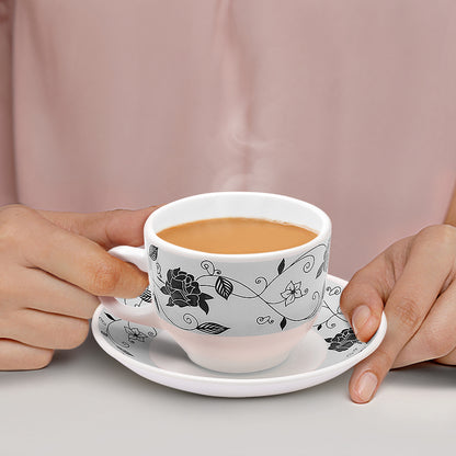 Larah by Borosil Rosa Black Cup n Saucer Set 220 ml x 12