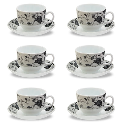 Larah by Borosil Rosa Black Cup n Saucer Set 220 ml x 12