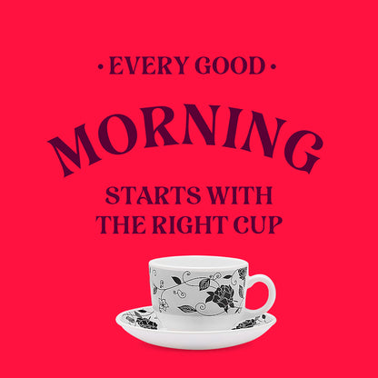 Larah by Borosil Rosa Black Cup n Saucer Set 220 ml x 12