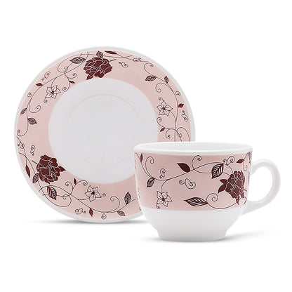 Larah by Borosil Rosa Brown Cup n Saucer Set 220 ml x 12