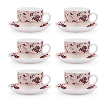 Larah by Borosil Rosa Brown Cup n Saucer Set 220 ml x 12
