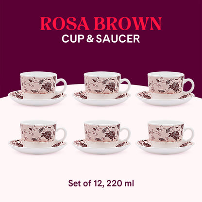 Larah by Borosil Rosa Brown Cup n Saucer Set 220 ml x 12