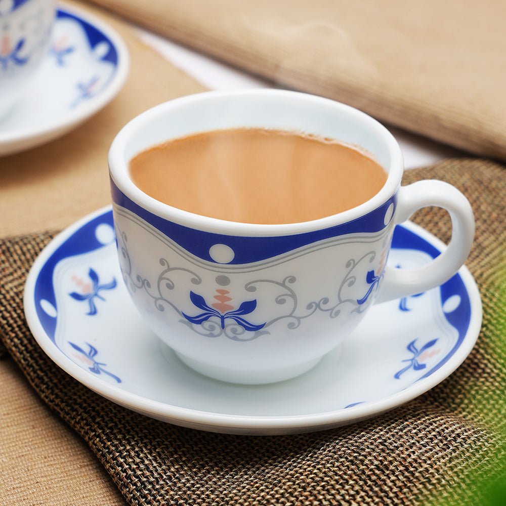 Larah by Borosil Royal Blue Cup n Saucer Set 220 ml x 12