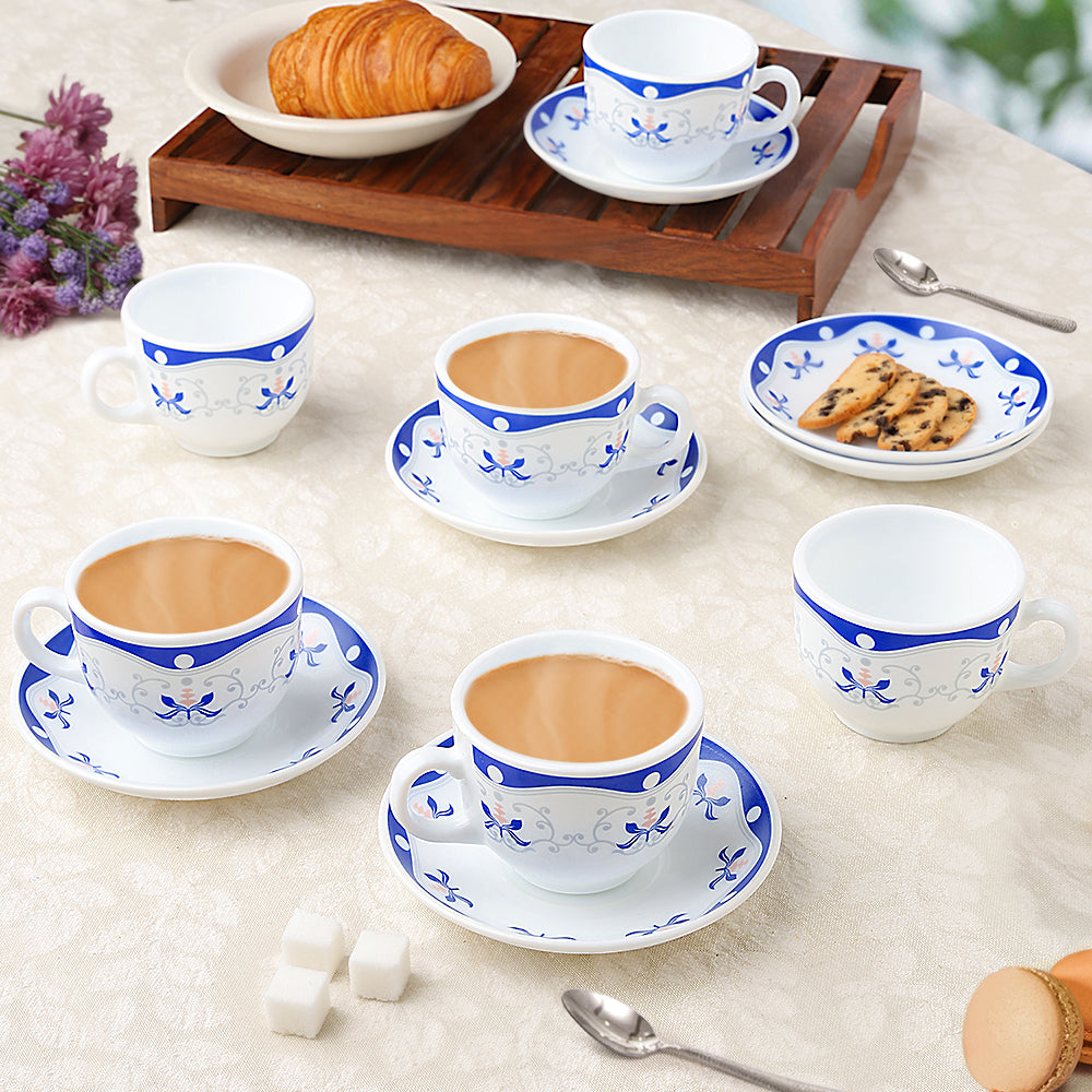 Larah by Borosil Royal Blue Cup n Saucer Set 220 ml x 12