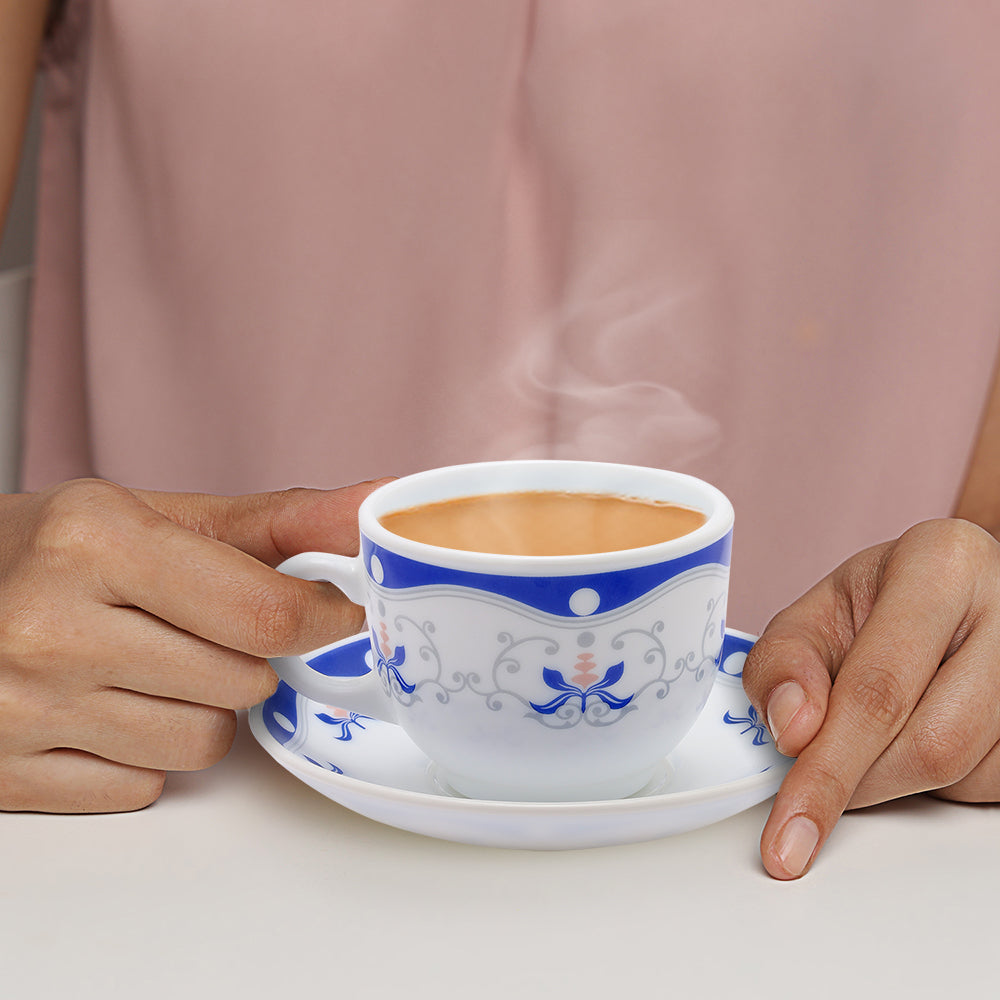 Larah by Borosil Royal Blue Cup n Saucer Set 220 ml x 12