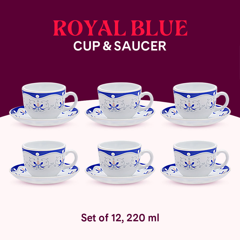 Larah by Borosil Royal Blue Cup n Saucer Set 220 ml x 12