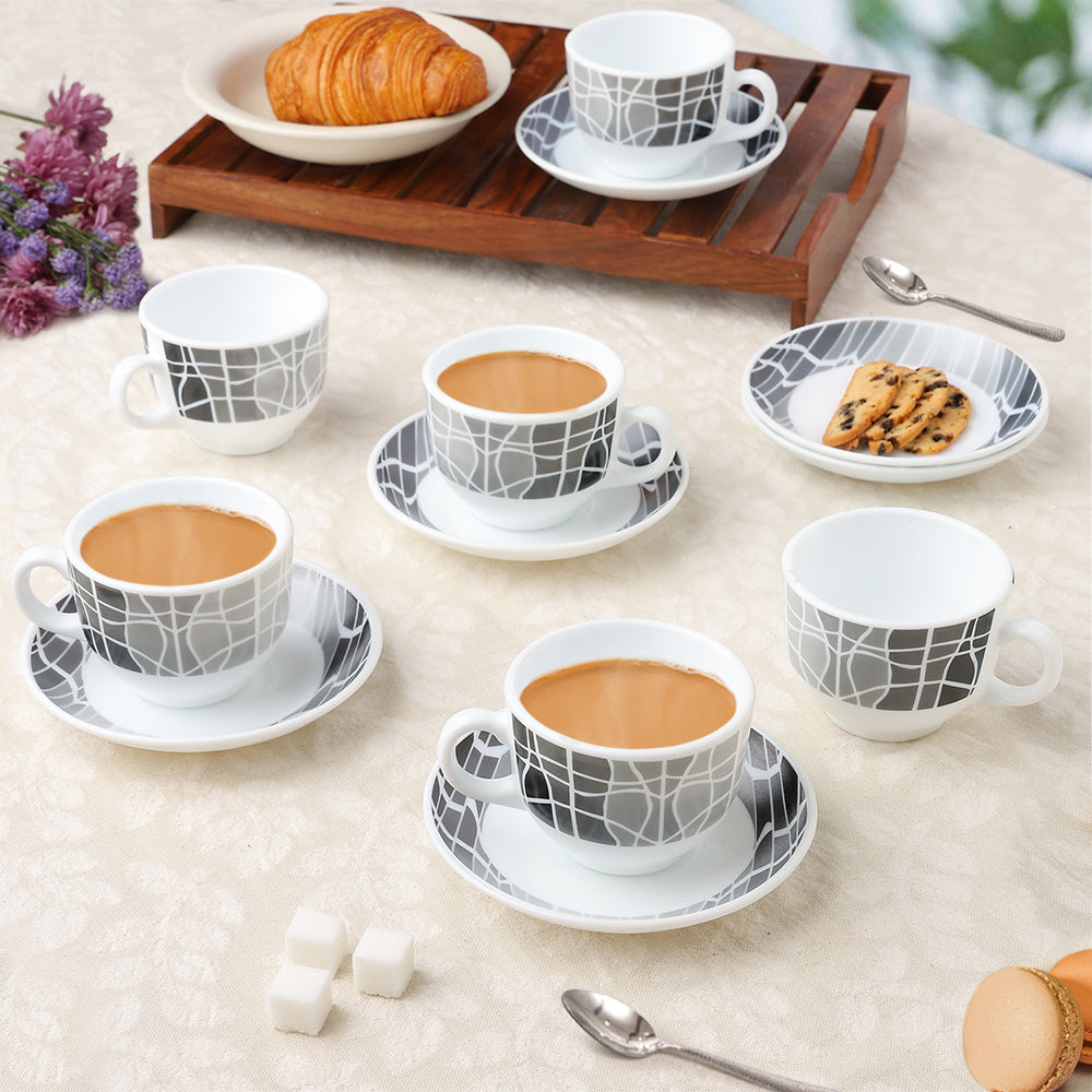 Larah by Borosil Sitara Cup n Saucers Set 220 ml x 12