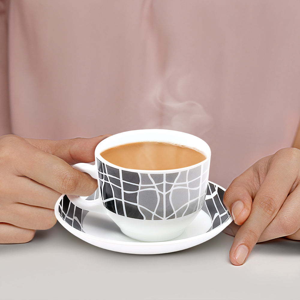 Larah by Borosil Sitara Cup n Saucers Set 220 ml x 12