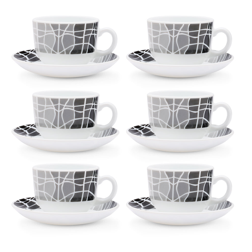 Larah by Borosil Sitara Cup n Saucers Set 220 ml x 12