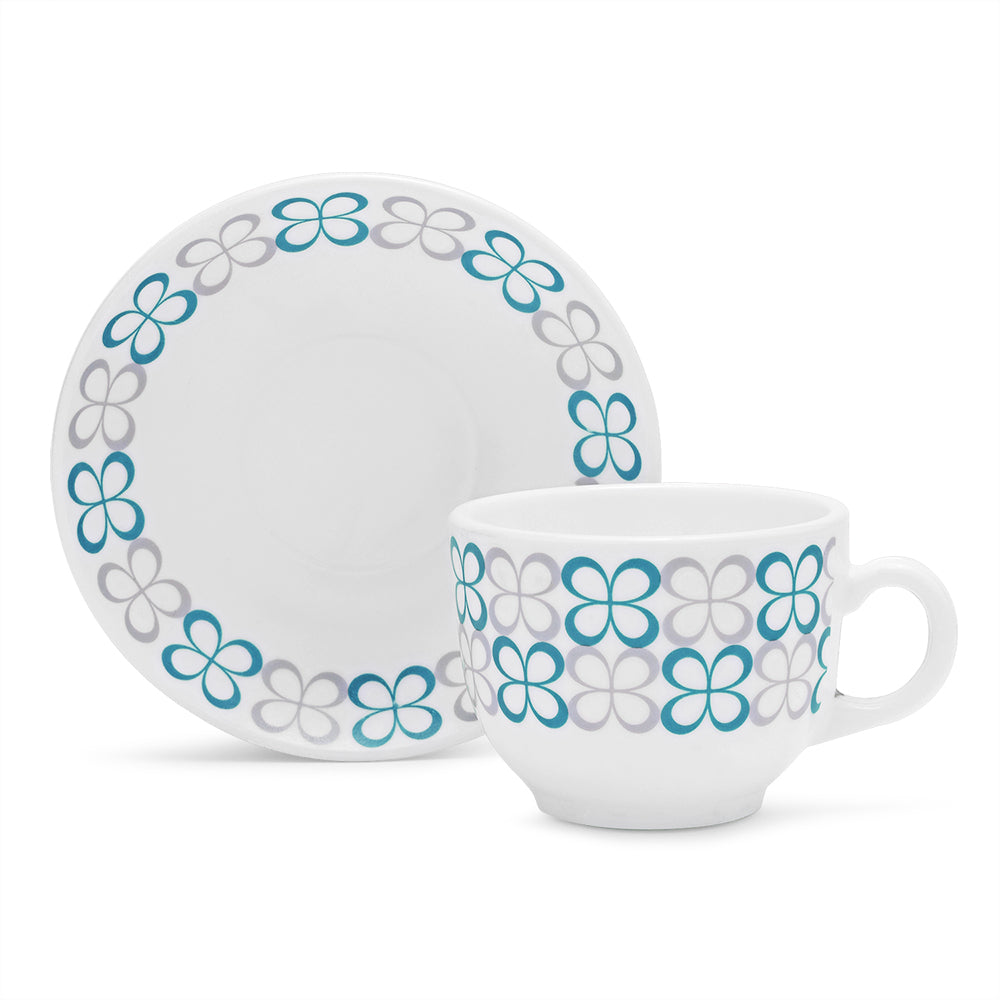 Larah by Borosil Sundrop Blue Cup n Saucer Set 220 ml x 12