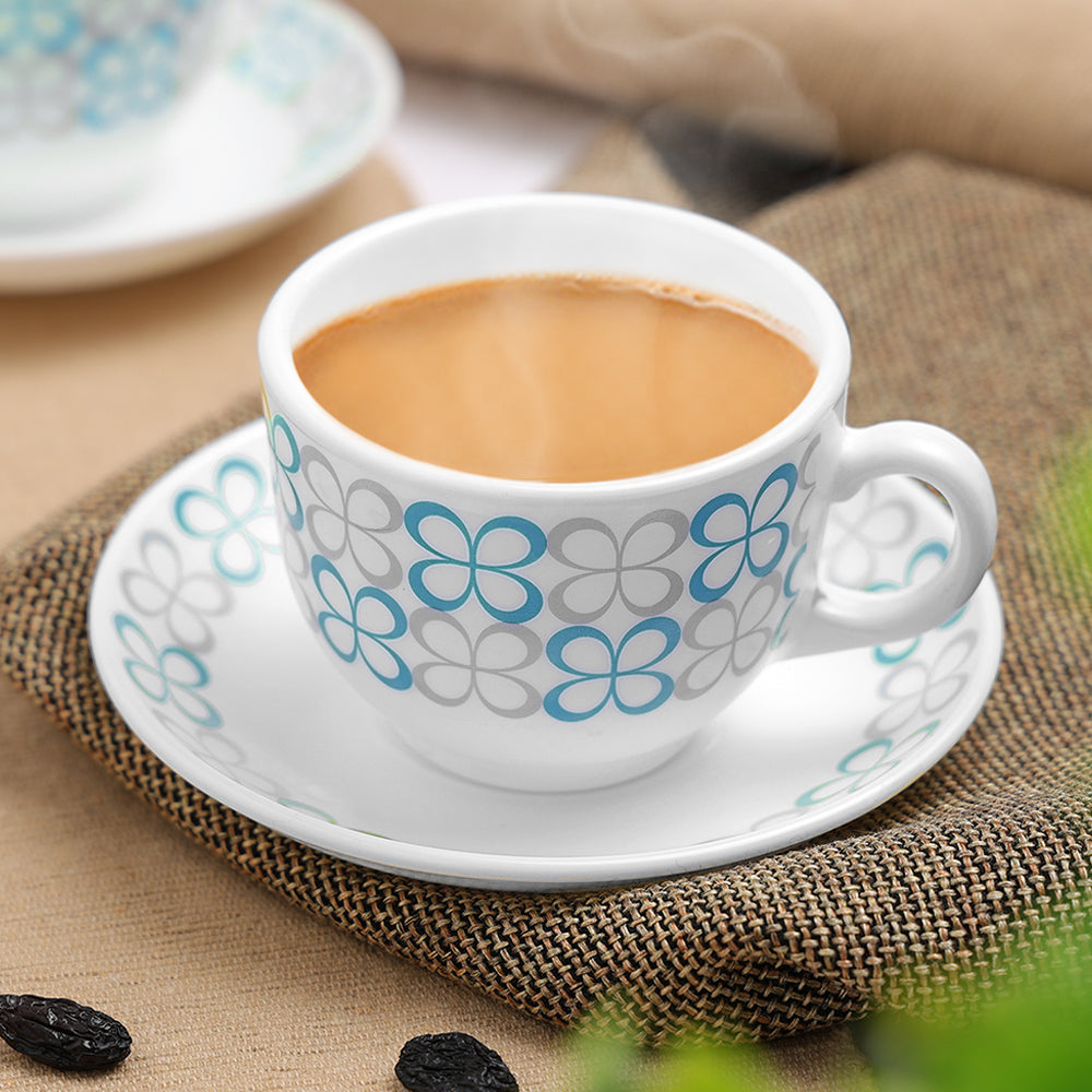 Larah by Borosil Sundrop Blue Cup n Saucer Set 220 ml x 12