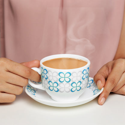 Larah by Borosil Sundrop Blue Cup n Saucer Set 220 ml x 12