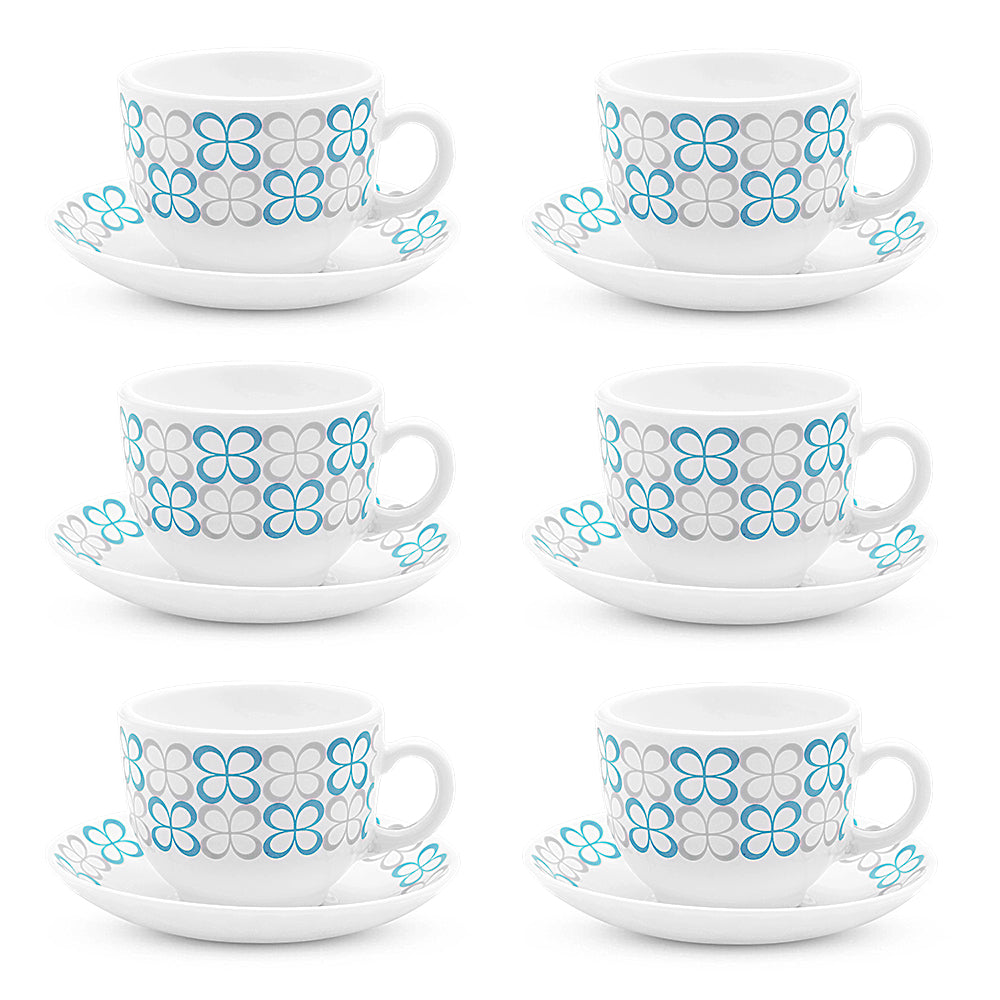 Larah by Borosil Sundrop Blue Cup n Saucer Set 220 ml x 12