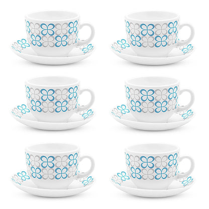 Larah by Borosil Sundrop Blue Cup n Saucer Set 220 ml x 12