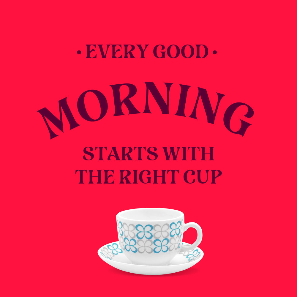 Larah by Borosil Sundrop Blue Cup n Saucer Set 220 ml x 12