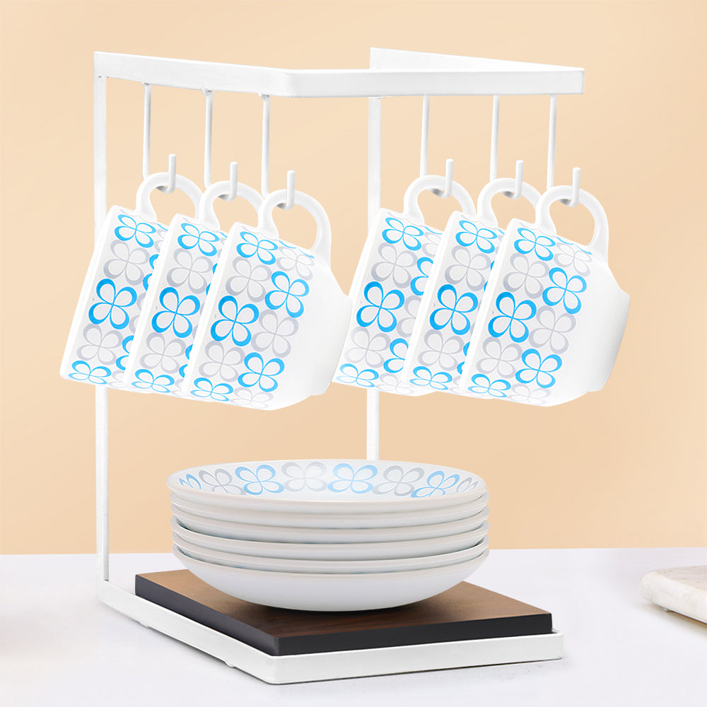 Larah by Borosil Sundrop Blue Cup n Saucer Set 220 ml x 12