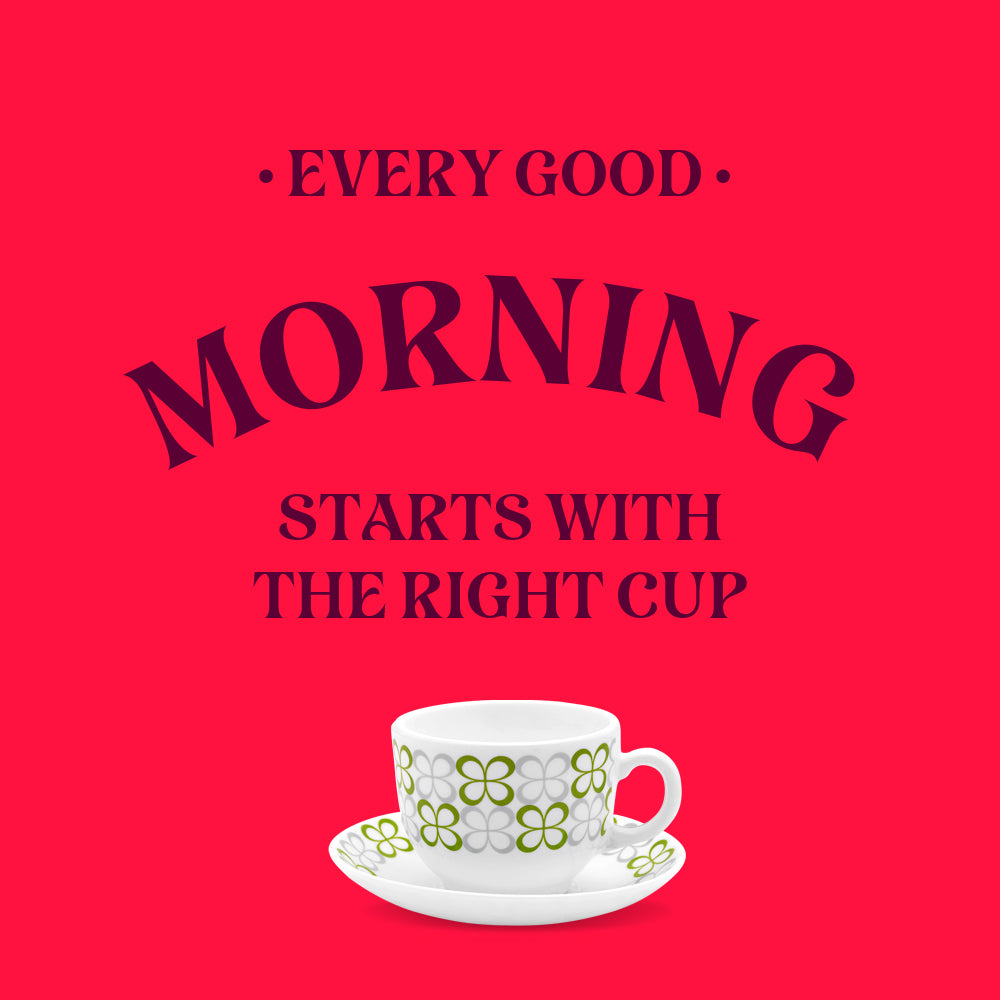 Larah by Borosil Sundrop Green Cup n Saucer Set 220 ml x 12