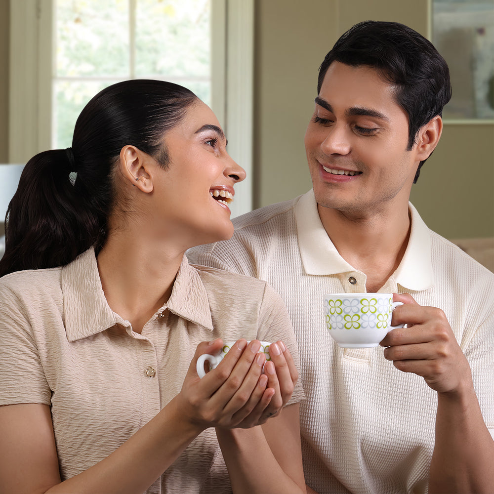 Larah by Borosil Sundrop Green Cup n Saucer Set 220 ml x 12