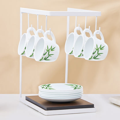 Larah by Borosil Bamboo Leaves Cup n Saucer Set 90 ml x 12