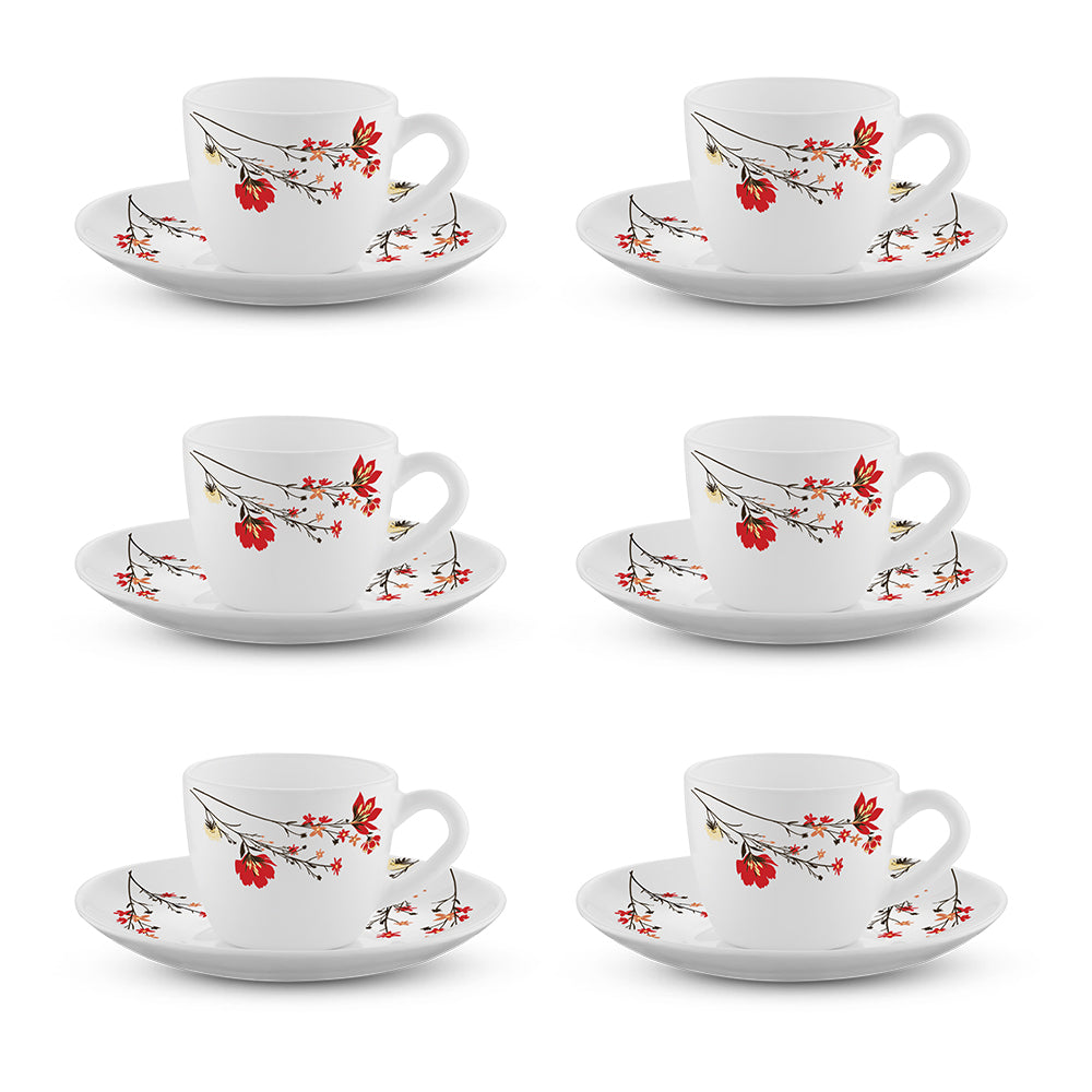 Larah by Borosil Chrys Red Cup n Saucer Set 90 ml x 12
