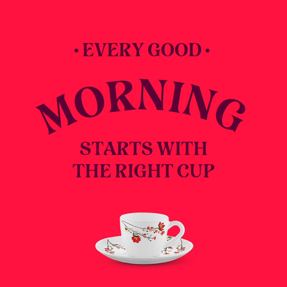 Larah by Borosil Chrys Red Cup n Saucer Set 90 ml x 12