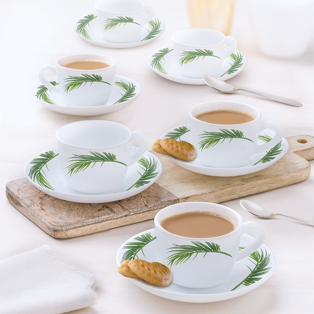 Larah by Borosil Crescent Cup n Saucer Set, 90ml x 12