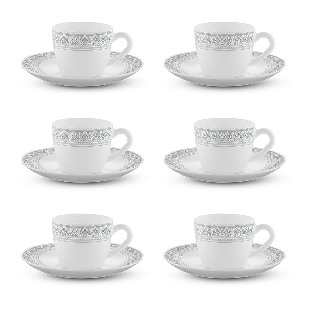 Larah by Borosil Classic Cup n Saucer Set 90 ml x 12