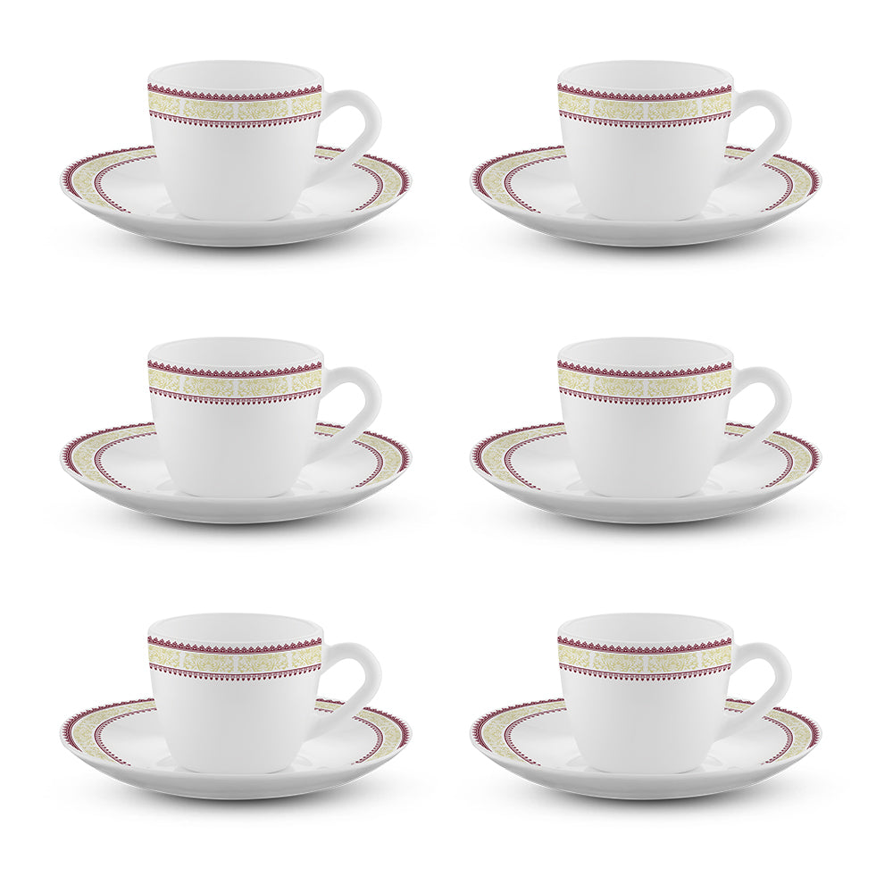 Larah by Borosil Elega Cup n Saucers Set 90 ml x 12